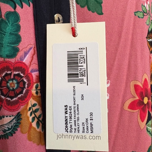 Johnny Was Floral Print Top - Pink and Navy - Picture 4 of 8